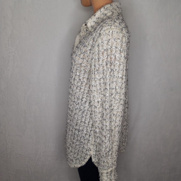 St. John Cream Boucle Knit Textured Sheer Shirt / Jacket sz 12 old money preppy - Picture 9 of 16
